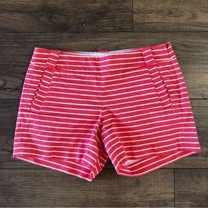 J Crew Womens Shorts Size 2 Red White Stripe Nautical Pockets Stretch Flat Front